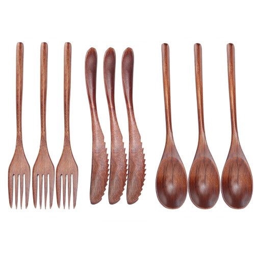 3Set Tableware Wooden Fork Spoon Knife Kit Kitchen 2