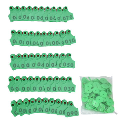 100 pezzi EarTag 001-100 Verde 4,7x4,1 cm 1,9x1,6 in 1