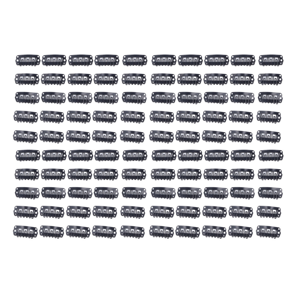 Unisex Black 100Pcs 2.3Cm U Shape Wig Clips 6 Comb Teeth