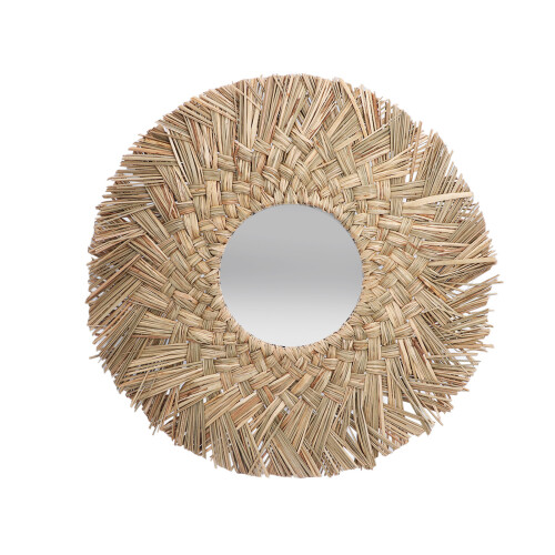 Straw Plaited Hanging Mirror Decoration Retro