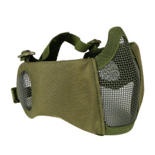 Tactical Airsoft Half Face Mask with Foldable Mesh, Metal Steel, Hearing Protection for BB Gun and Paintball, OD Color
