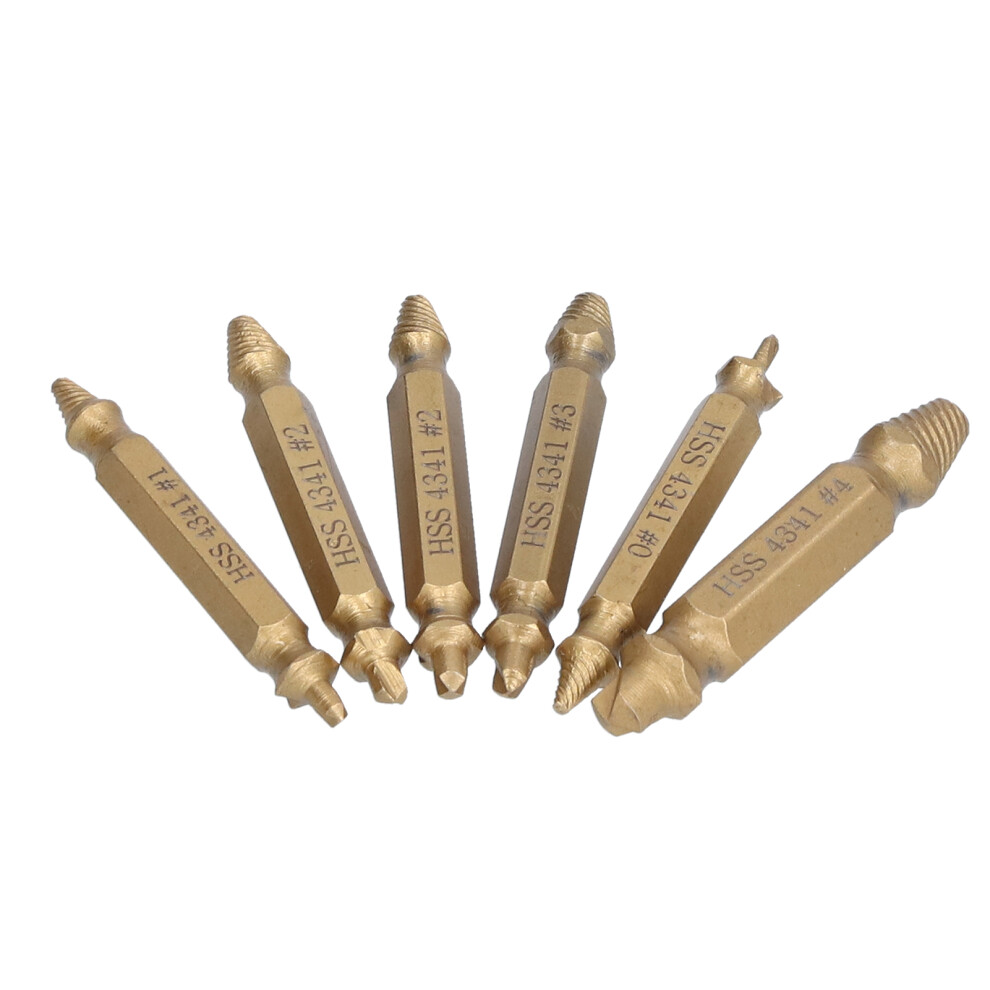 6Pcs Ti Plated High Speed Steel Broken Screw Bolt Extractor Set, 2In 6.3Mm 9371343279677