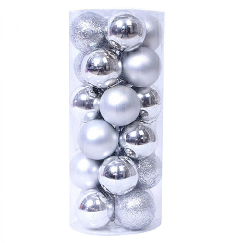 24pcs Shatterproof Silver Christmas Ball Ornaments 8cm Tree Decorations Baubles Set