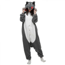 Gray Wolf Animal Onesies Pajama Costume for Adults: Bear Shark Raccoon Dragon Jumpsuit Christmas Gift