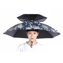 Rain Umbrella Hat, Dual-Layer Fishing Umbrella Hat, Hands-Free UV Protection Outdoor Sun Hat, Foldable 77cm for Golf, Camping, Fishing