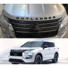 Hood Emblem Front Badge for Mitsubishi Outlander 2024 2023 2022, Accesories Black Letters 3M Adhesive Raised Decal Exterior