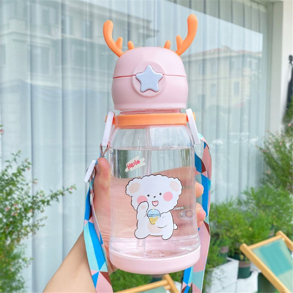 (color04) 600ml/20oz Cute Cartoon Water Bottle Flip Top Portable Straw Water Cup-image-OPC-PJQTJK2-NEW