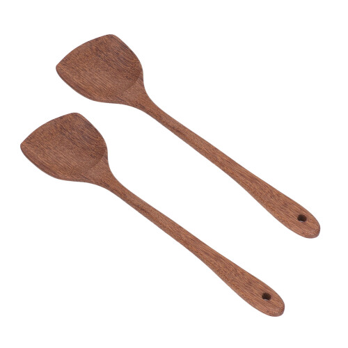 2pcs Wooden Spatula Household Hanging Long Handle 1