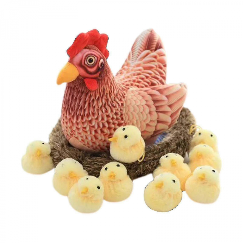 2024 13.8 Inch Plush Egg Laying Hen with Henhouse & 10 Baby Chicks Inside, Stuffed Chicken Toy for Christmas Stocking-image-OPC-PJQTRK8-NEW