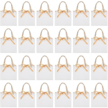 24 Sets White Kraft Gift Bags with Handle & Bow Ribbon, 4.7x5.5x2.4inch Party Favor Bags for Birthday Wedding Candy