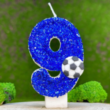 Soccer Birthday Candle 9th Cake Topper Blue Glitter Number 9 Cupcake Decor Kids Adults Party