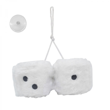 3-inch Retro Square Mirror Hanging Fuzzy Plush Dice with Dots for Car Interior Decor White