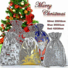 10x Reusable Large Christmas Gift Bags Drawstring Present Wrap Blue 24x32cm