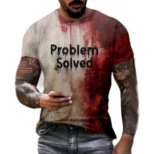 Problem Solved Men's Halloween Bloody Print Short Sleeve Crew Neck T-Shirt XXL