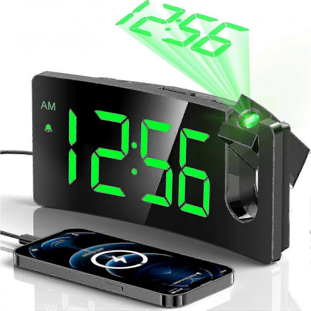 Projection Alarm Clock, 180 Rotatable Digital Clock, 3-Level Brightness Dimmer, S-Green Digit