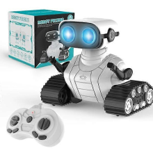 Rechargeable RC Robot Toy with LED Eyes & Music for Kids, White