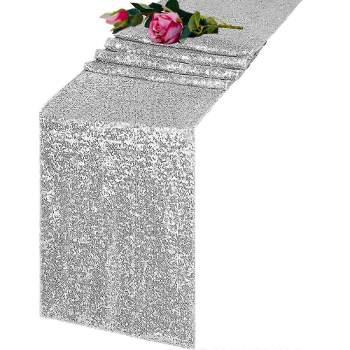 Sequin Silver Wedding Christmas Glitter Table Runner Dining Table Cloth