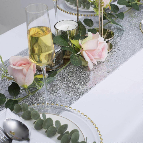 Sequin Silver Wedding Christmas Glitter Table Runner Dining Table Cloth 2