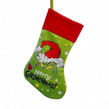 The Grinch Christmas Large Stocking Xmas Tree Decoration Gifts Bags Hanging Fireplace Decor Light Green