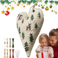 Christmas Heart Embroidery Kit Complete Set for Adults Teens Seniors Wall Snowman Elk Craft