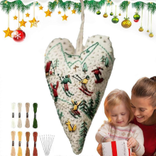 Embroidery Kit Heart Christmas Ornament Complete Set Craft for Seniors Adults Teens Home Hobby Wall Decor