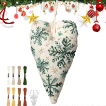 Christmas Heart Ornament Embroidery Kit Complete Set for Adults Teens Seniors Home Craft Hobby Wall Snowman Snowflake