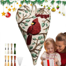 Christmas Heart Ornament Embroidery Kit Complete Set for Adults Teens Seniors Craft Hobby Wall Decor Snowman Red Bird