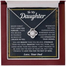 To My Daughter Necklace, 14k White Gold Love Knot with Cubic Zirconia, Luxury Wood Box Gift from Dad