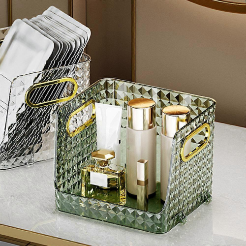 Cosmetics Desktop Organizer Display Tray Diamond Pattern Bathroom Amber Gold Large 2