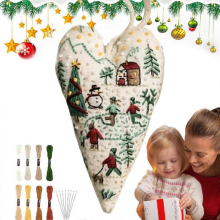 Christmas Heart Ornament Embroidery Kit Complete Set for Adults Teens Seniors Home Craft Hobby Wall Snowman