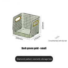 Cosmetics Desktop Organizer Display Tray Diamond Pattern Transparent Gold Large for Bathroom