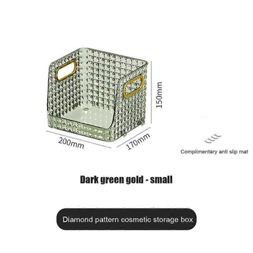 Cosmetics Desktop Organizer Display Tray Diamond Pattern Transparent Gold Large for Bathroom
