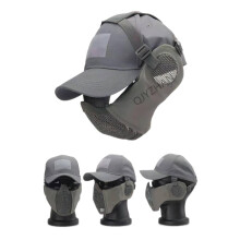 Foldable Airsoft Mesh Mask Cover with Ear Protection, Adjustable Cap for CS, Hunting, Paintball, Shooting, Size 42cm x 16cm