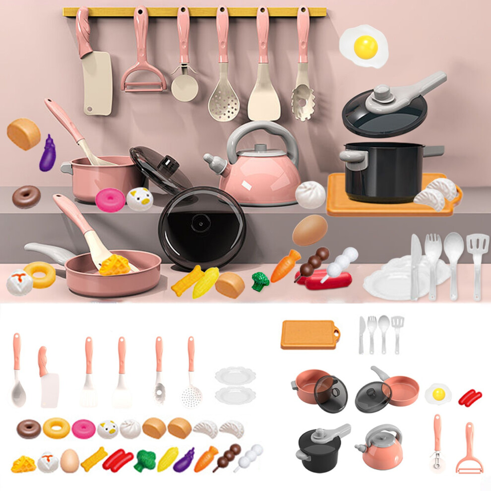 (D) Kids Play Kitchen Set Pretend Cutting Toy With Realistic Safe Dishes Utensils And Cookware Educational Toy For Toddlers Children