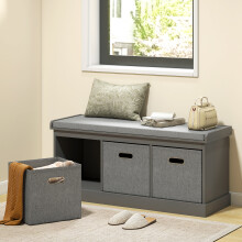 HOMCOM Shoe Bench with Seat, Shoe Storage Bench with Fabric Drawers, Grey