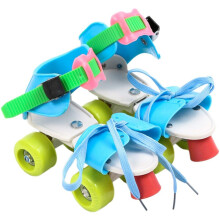 Skates Adjustable Two-row Skates for Beginners 4-Wheel Rainbow Colors Blue Size 30-35
