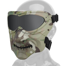 Airsoft Mask Full Face Skeleton Skull Mask with Goggles Adjustable Tactical Design for Outdoor Halloween Role Play 18.6x10.6x18.3Cm