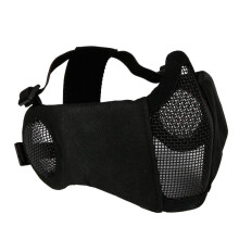 6 Inch Foldable Airsoft Half Face Mask with Mesh Fabric and Ear Protection for Tactical CS Paintball Shooting Black