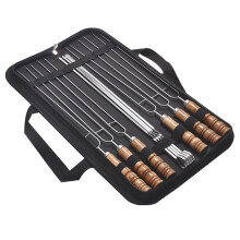 Stainless Steel BBQ Skewers - 16 Inch Double Kabob Skewers with Wooden Handle and Oxford Storage Bag for Outdoor Cooking