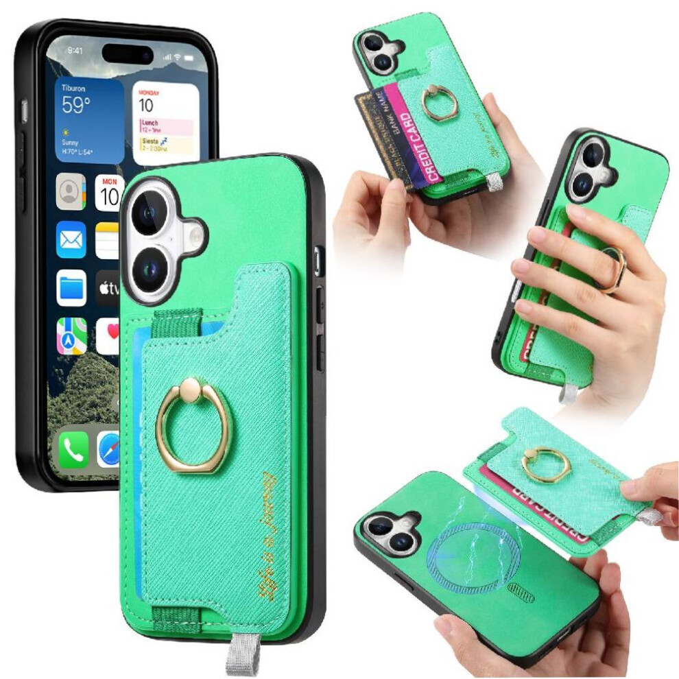 (Green) Case For Iphone 17 Ring Stand Holder Wallet Magnetic Magsafe Compatible Green 764563180363
