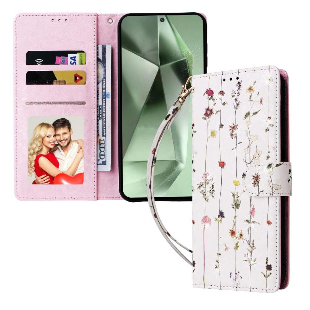 (C1 ) Wallet Phone Case For Iphone Air Painted Flower 1 Bill Compartment Rfid Blocking Magnetic Closure 3 Card Slots Gold 764563181179