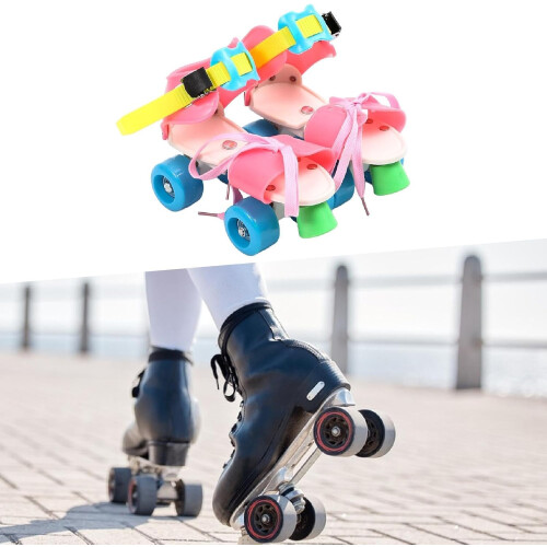 Roller Skates for Children, Adjustable Size 4, Beginner-Friendly, Colorful Pink Design, Durable Material 2