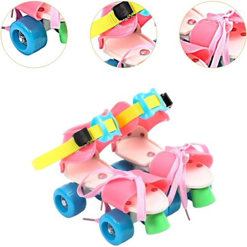 Roller Skates for Children, Adjustable Size 4, Beginner-Friendly, Colorful Pink Design, Durable Material 1