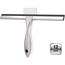 Shower Squeegee 12 Inch Stainless Steel with Self Adhesive Hook for Bathroom, Window, Mirror, and Car Glass Cleaning