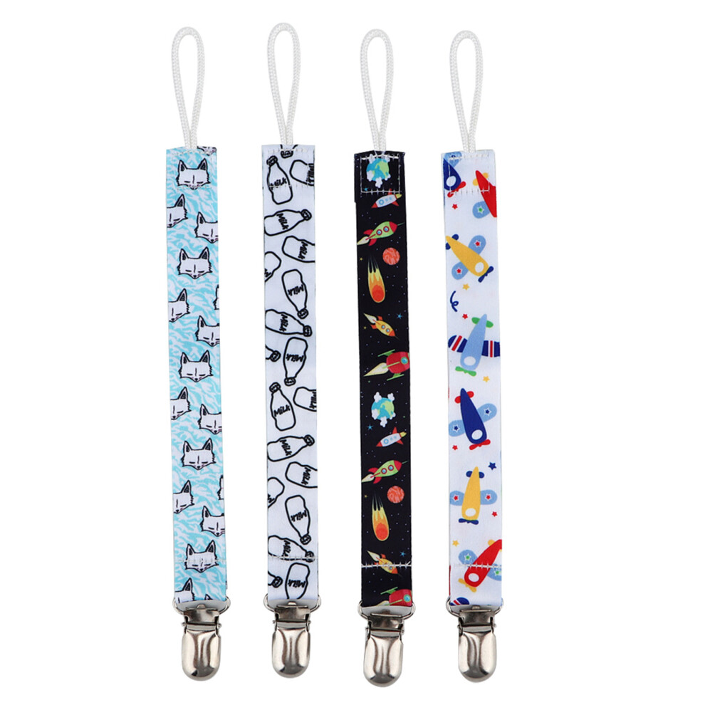 4pcs Baby Pacifier Clip Chain Printing Cotton