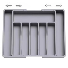 Drawer Organiser - Expandable Utensil Tray for Kitchen, Large BPA Free Adjustable Plastic Cutlery Holder in Grey