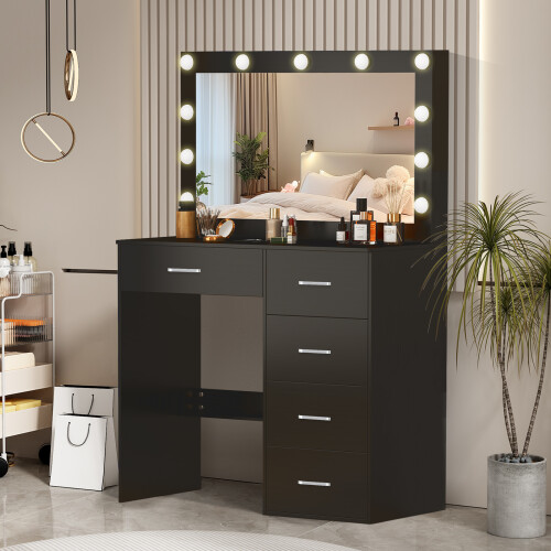 Vanity Makeup Desk with LED Mirror, 11 Bulbs, 3 Light Modes, 5 Drawers, Adjustable Brightness 2
