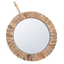 Round Woven Straw Mirror 24 Inch Decorative Circle Wall Mounted Vintage Style for Living Room and Bathroom Decor