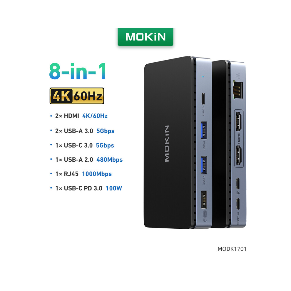 Docking station USB C hub Usb Type C laptop docking station, 8-in-1 (2HDMI)