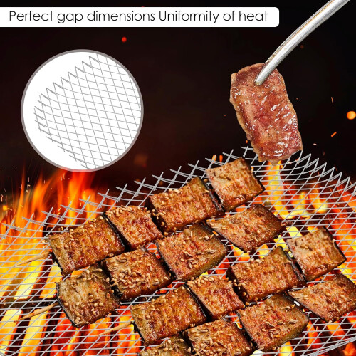 10PCS Stainless Steel Grill Topper Grid, Non-Stick Disposable Grate Liners for Meat, Rust Resistant Rectangular Grill Mat 1